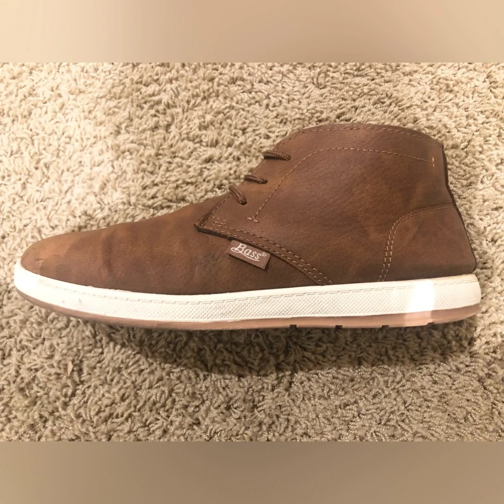 🟫BASS Brown Camel Chukka Lace-Up Ankle Boots Cushioned Shoes (w/White Trim) - Picture 2 of 7